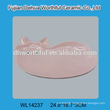 Cute pink fox shaped ceramic tray for wholesale